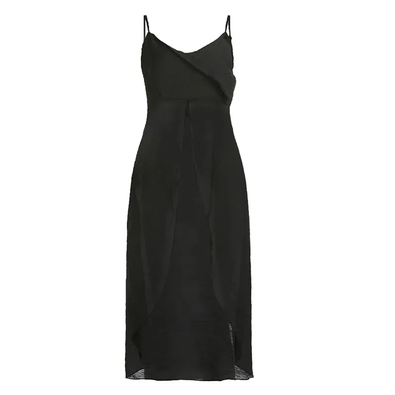 Xingqing y2k Camisole TOP เสื้อผ้าผู้หญิงสีทึบ V คอสปาเก็ตตี้สายคล้องคอ Slit ด้านหน้า T เสื้อถัง 2000s streetwear