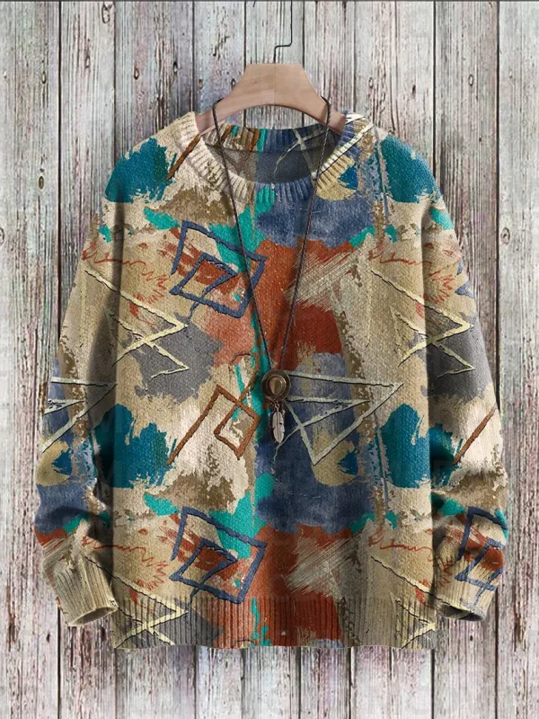 Vintage Pattern Print Knit Pullover Sweater Women For Men Sweater — image 3