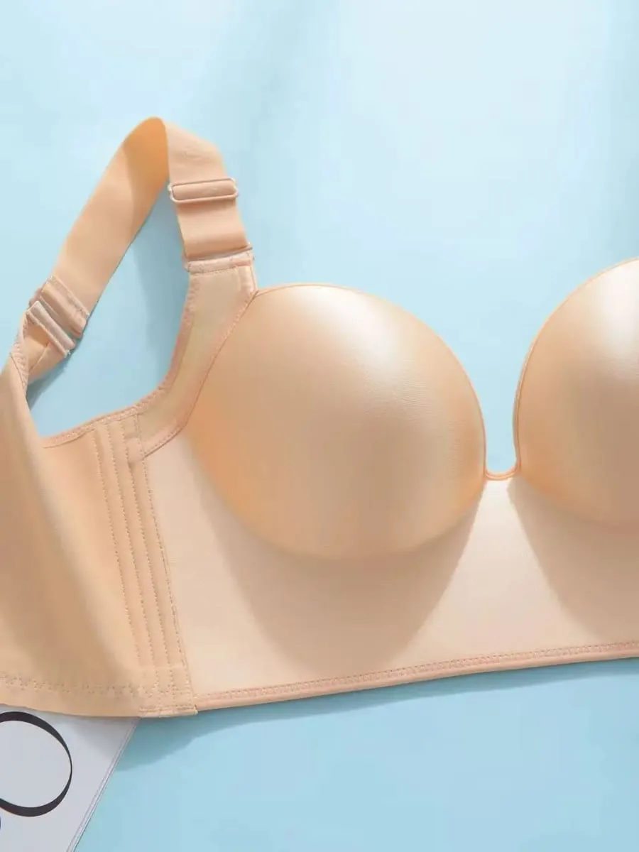 Soutien-gorge Push Up sans fil pour femmes, couverture complète, réglable, grande taille, bonnet C D E, 34-48, sous-vêtements de couleur unie — image 3