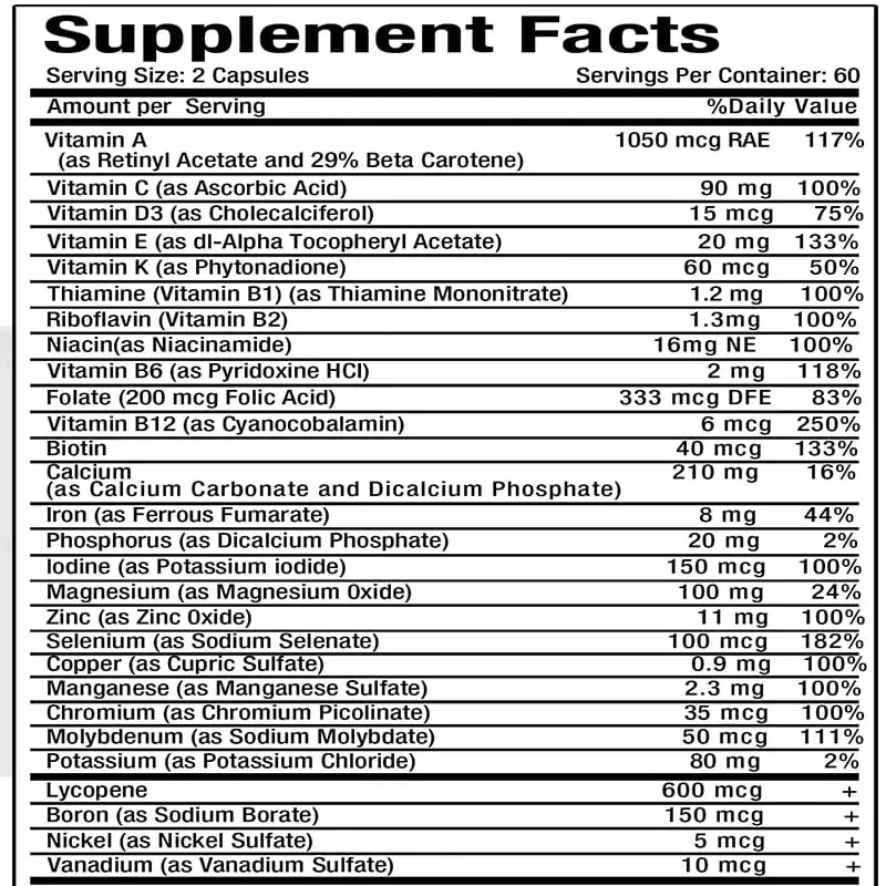 Men's 50+ Daily Super Multivitamin High Potency Formula for Brain Eye & Heart Health Vitamins A C D E K B1 to B12 Gluten Free — image 6