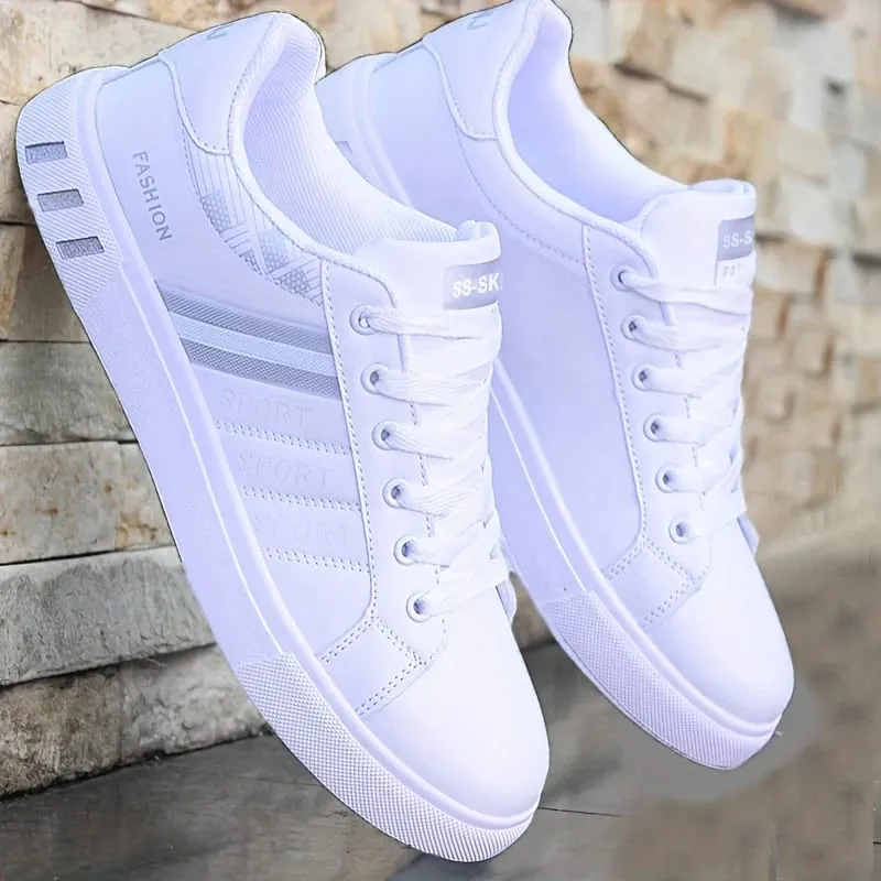 Low-Top-Skateboard-Sneaker für Herren – atmungsaktives Synthetik-Obermaterial, strapazierfähige PVC-Sohle, rundes Zehendesign, geeignet für Freizeit- und formelle Kleidung, Skateboard-Schuhe, Freizeitschuhe, stilvolles Schnür-Design, ausgestattet mit bequemen Stoff-Einlegesohlen. — image 3