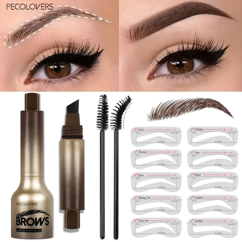 Professional 4 Pcs Eyebrow Products Makeup Set - Eyebrow Stamp & Eyebrow Powder & Small Brush Fill The Shapes of Eyebrow — image 3