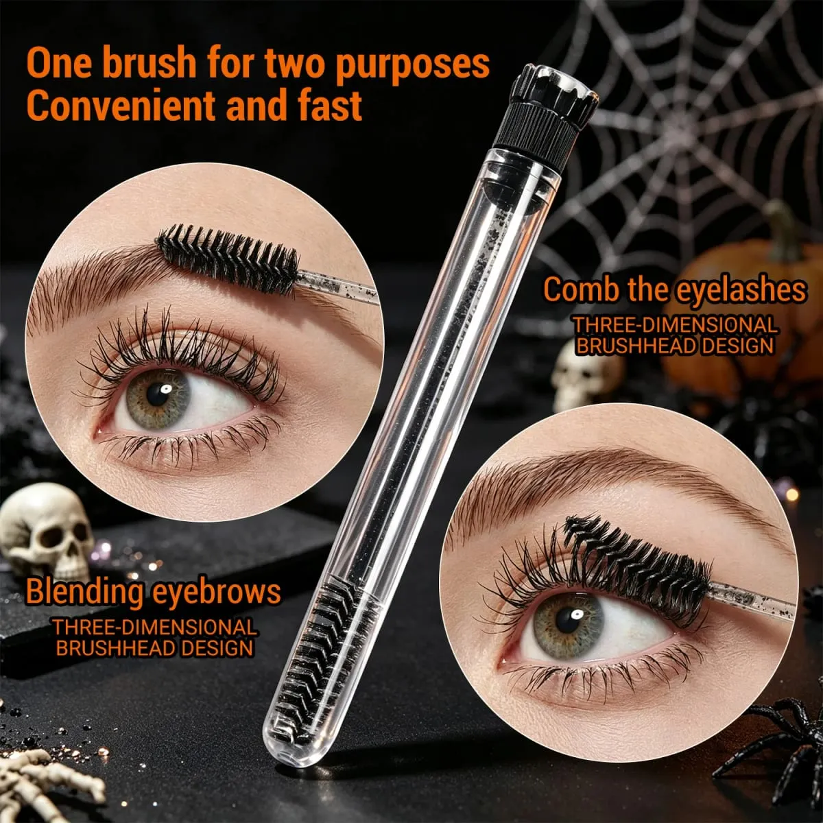 20 pièces Halloween cils Spoolies Mascara baguettes pour Extensions effrayant crâne citrouille gothique sourcils brosses cils Tech fournitures Gif — image 4