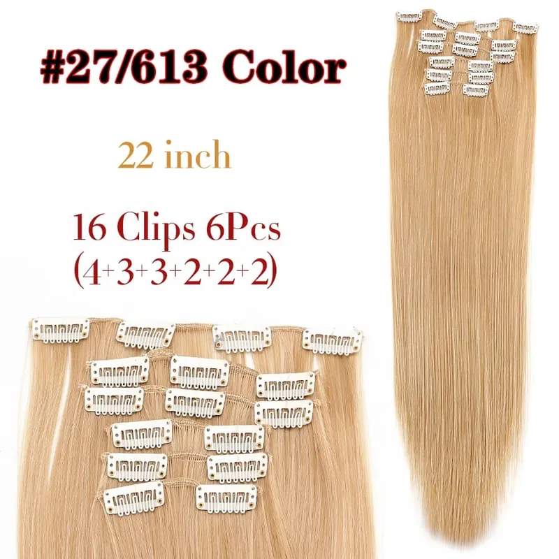 คลิปสีดำในส่วนขยายตรง 22 "ยาวสังเคราะห์หนาคลิปบนผมสำหรับผู้หญิง 6 ชิ้น/เซ็ต CURLY Full HEAD งานแต่งงานทุกวัน — image 16