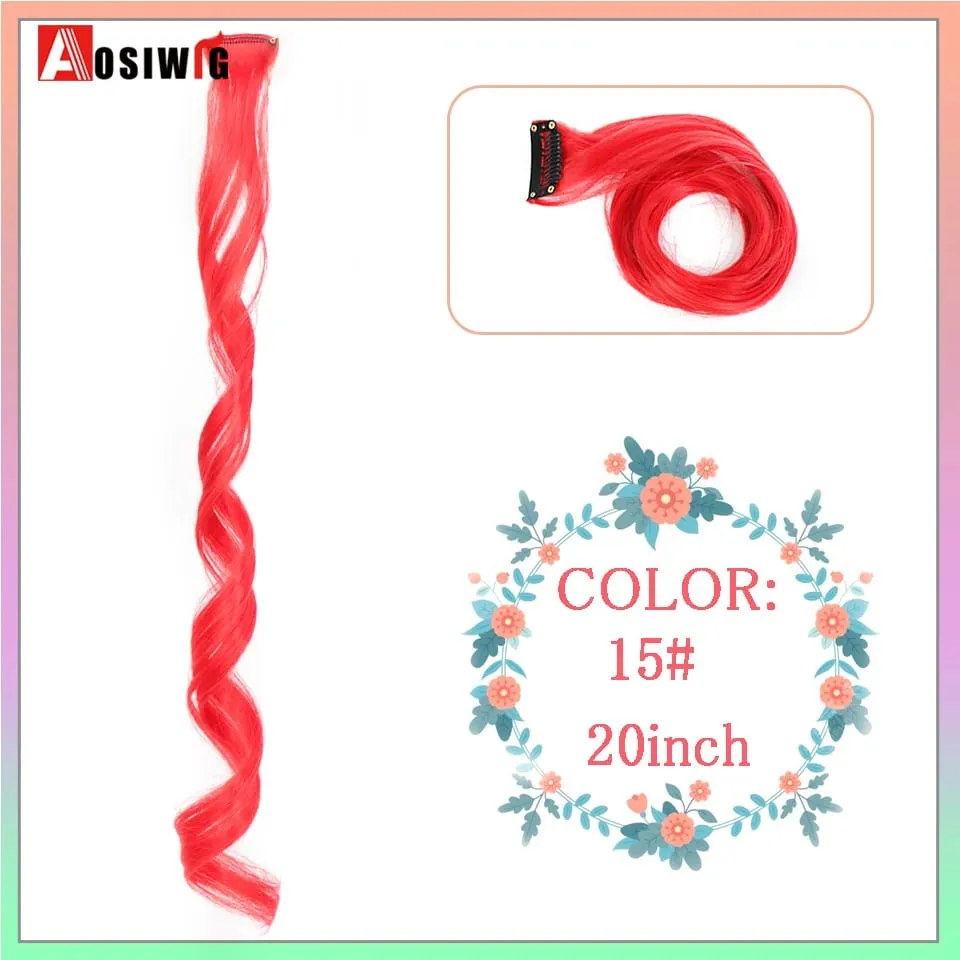 Extensions de cheveux synthétiques lisses et longues à reflets arc-en-ciel, 22 pouces, Clip en une seule pièce, ombré rose violet vert jaune pour femmes — image 12