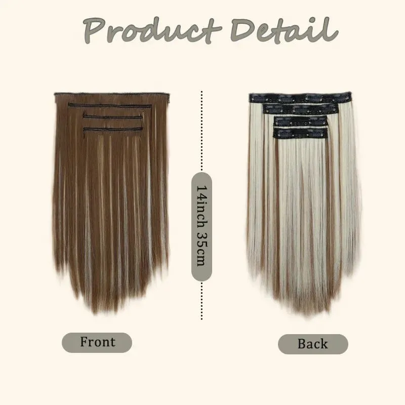 Extensions capillaires synthétiques à Clips 35CM, postiche courte et lisse, postiche Blonde noire, faux cheveux résistants à la chaleur, 4 pièces/ensemble — image 3