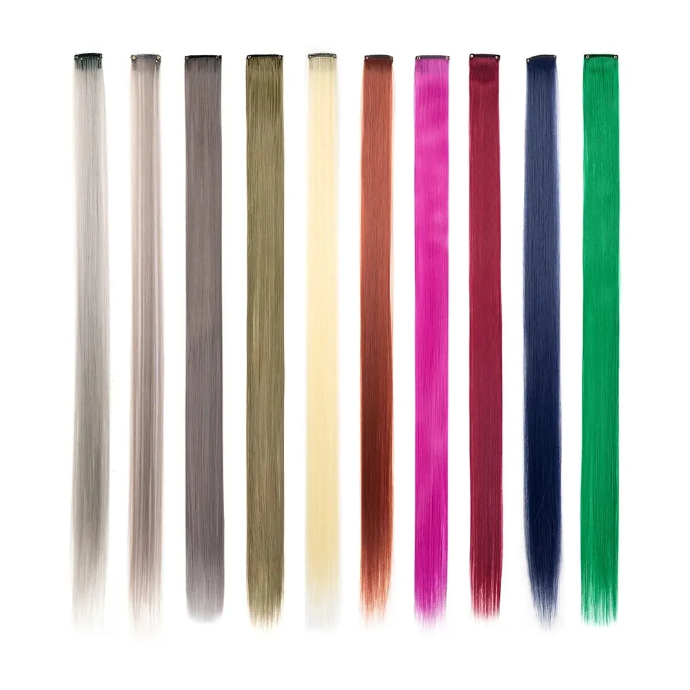 10 PCS Colored Clip in Hair Extensions 22 Inch Rainbow Straight Synthetic Hairpieces For women Cosplay Party Christmas New Year