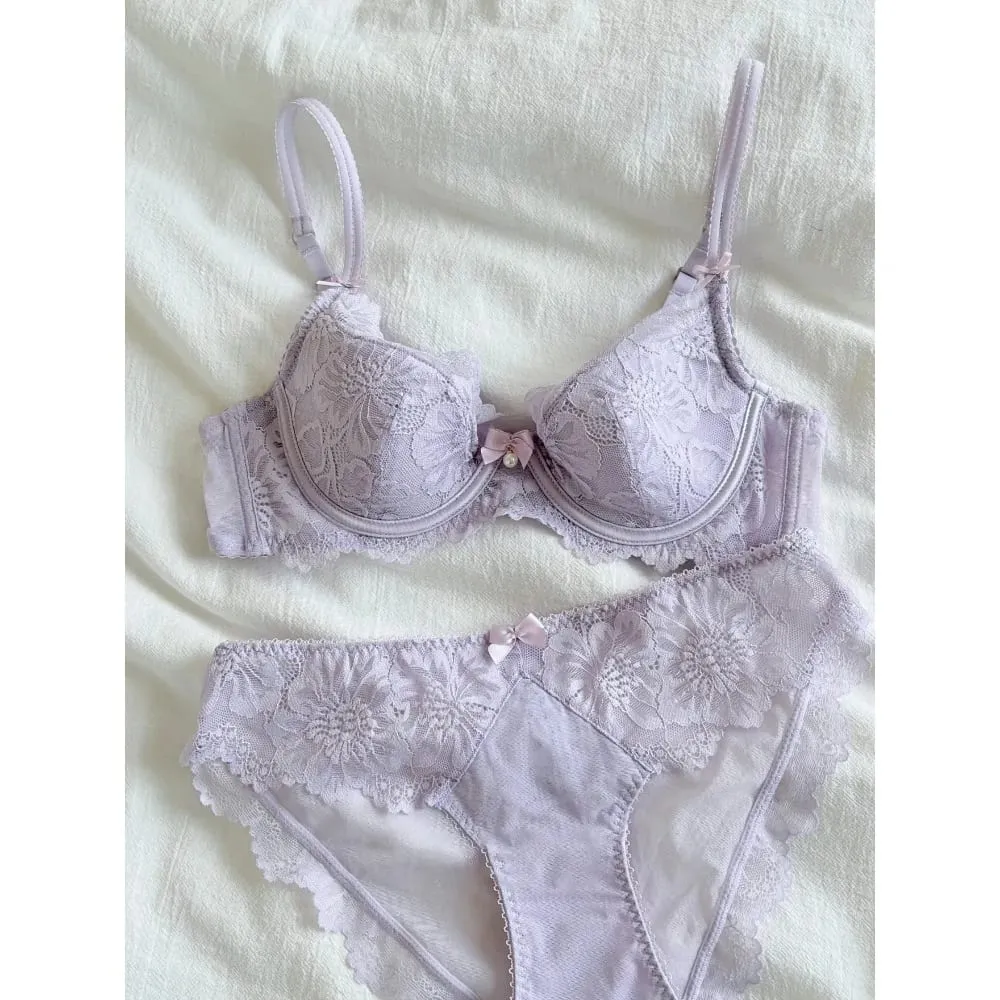 Lila französischer Spitzen-BH mit Stickerei, weicher Bügel, Minimizer, große Brust, Lift, Anti-Durchhängen, Unterstützung, tägliche Dessous, 32–38 BH-Set — image 1