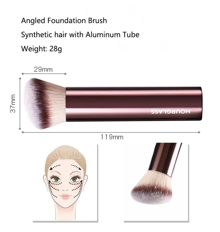 1 Uds. Brocha de maquillaje en ángulo, brocha para base en polvo, brochas de maquillaje con mango de Metal, tubo de aluminio, reloj de arena, cosmético de alta calidad