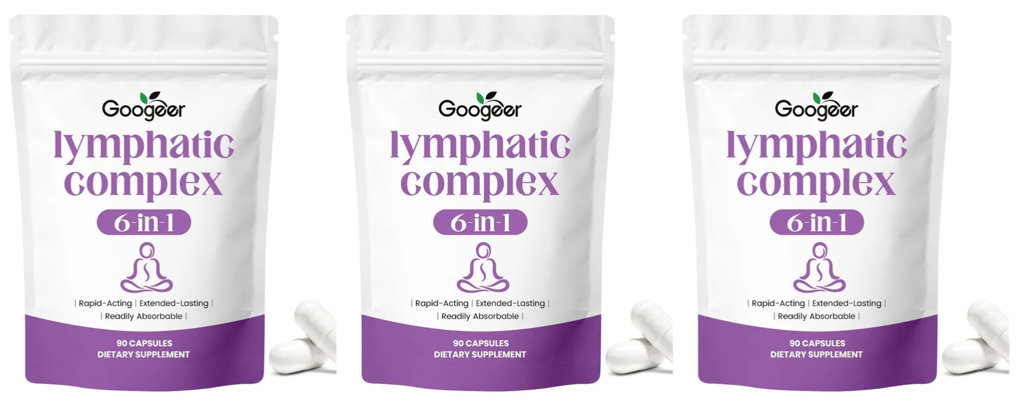 Googeer Lymphatic Complex 6-in-1 כמוסות עם זרימת לימפה ותמיכה בניקוז מגנזיום אבץ מינרלים 90 כמוסות