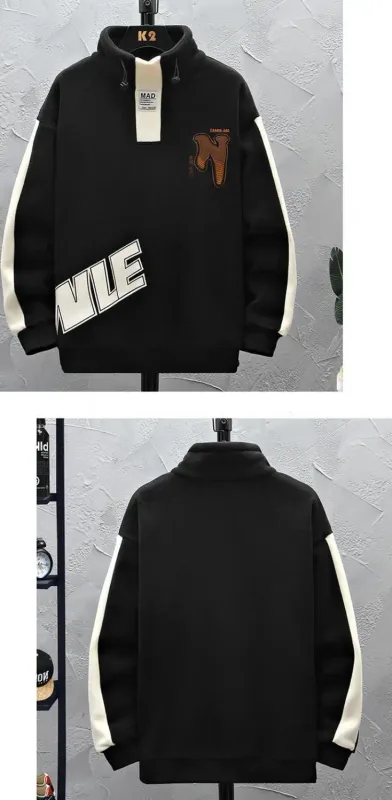 Men Clothing Autumn Winter Contrast Patchwork Thick Casual Hoodies Sweatshirts Long Sleeve Plus Size Fashion Tops Harajuku Trend — image 5