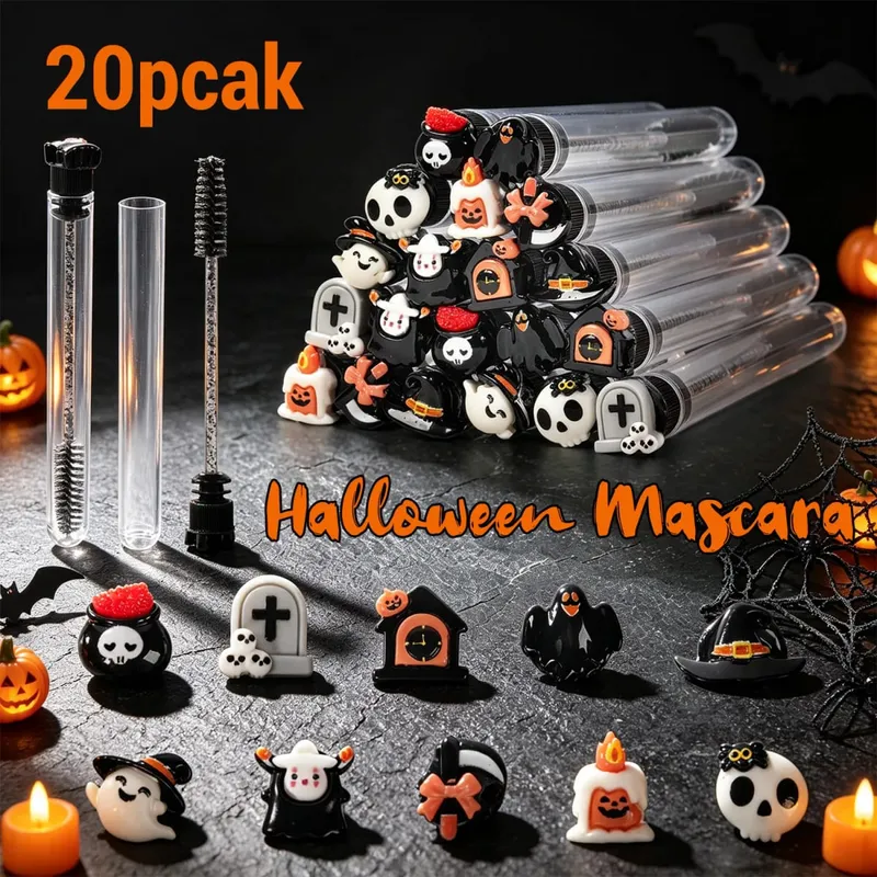 20 pièces Halloween cils Spoolies Mascara baguettes pour Extensions effrayant crâne citrouille gothique sourcils brosses cils Tech fournitures Gif