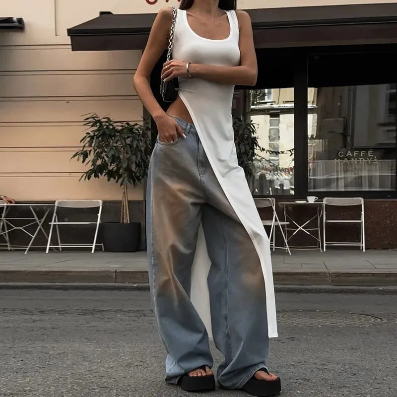 Sommer-Persönlichkeitstrend, schmale Passform, einfarbig, Straßennische, unregelmäßiger asymmetrischer Saum, ärmelloses Leibchen-Westenkleid — image 9