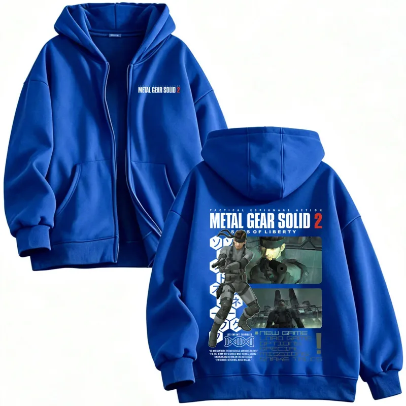 Metal Gear Solid 2 Sons of Liberty MGS2 Solid Snake Game Zipper Sweat à capuche pour homme Femme Polaire Zip Up Sweats à capuche Vestes Manteaux