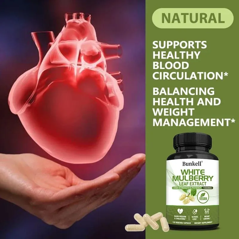 Hvidt Mulberry Leaf Extract 1000mg - 120 Kapsler Hvid Mulberry Leaf Ikke-GMO glutenfrit supplement Høj styrke og styrke — image 3