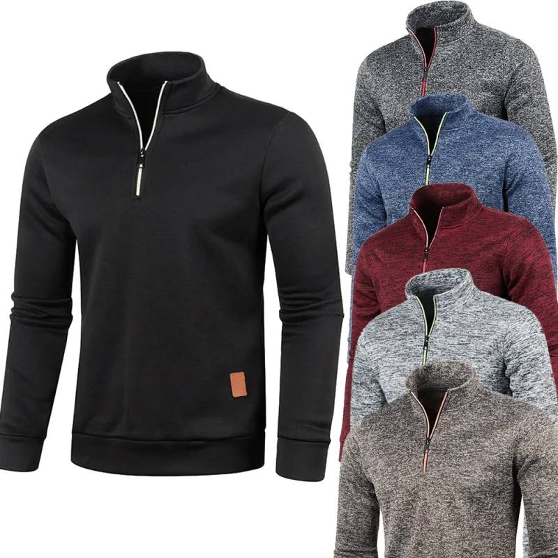 Felpe con mezza cerniera con colletto da uomo Primavera Autunno Pullover casual per sudore maschile Cappotti dolcevita da esterno Abbigliamento sportivo solido — image 5