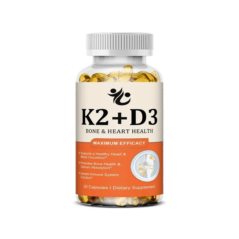 Cápsulas de vitamina D3 5000 UI + K2 MK-7 100mcg suportam absorção de nutrientes metabolismo osso coração saúde e sistema imunológico