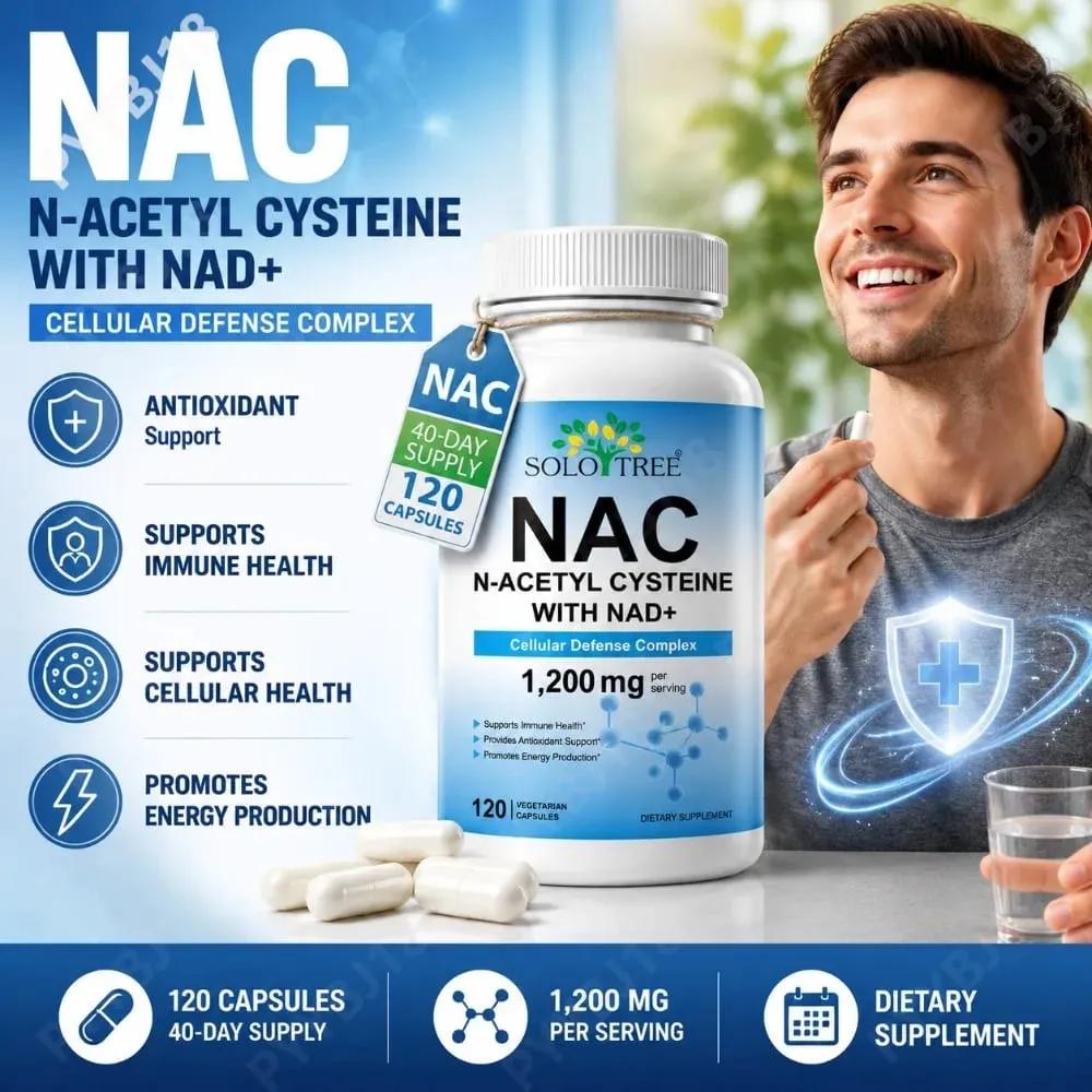 NAC 1150 مجم NAD + 50 مجم كبسولات مجمع الدفاع الخلوي لمضادات الأكسدة لدعم الصحة المناعية وإنتاج الطاقة غير المعدلة وراثيًا 120 قيراط — image 1