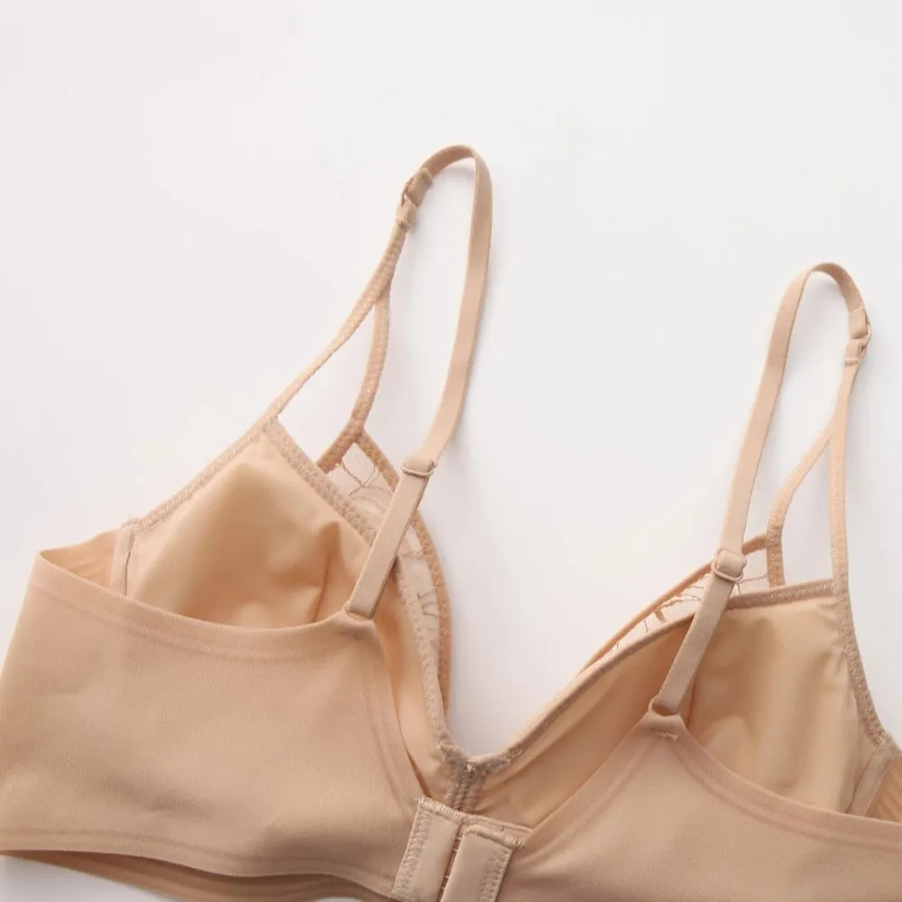 ผู้หญิงสไตล์เซ็กซี่ชุดชั้นในบาง Contrast Lace Patchwork Push-Up Bra ไร้สายคู่สายรัดไหล่สำหรับหน้าอกขนาดเล็ก — image 6
