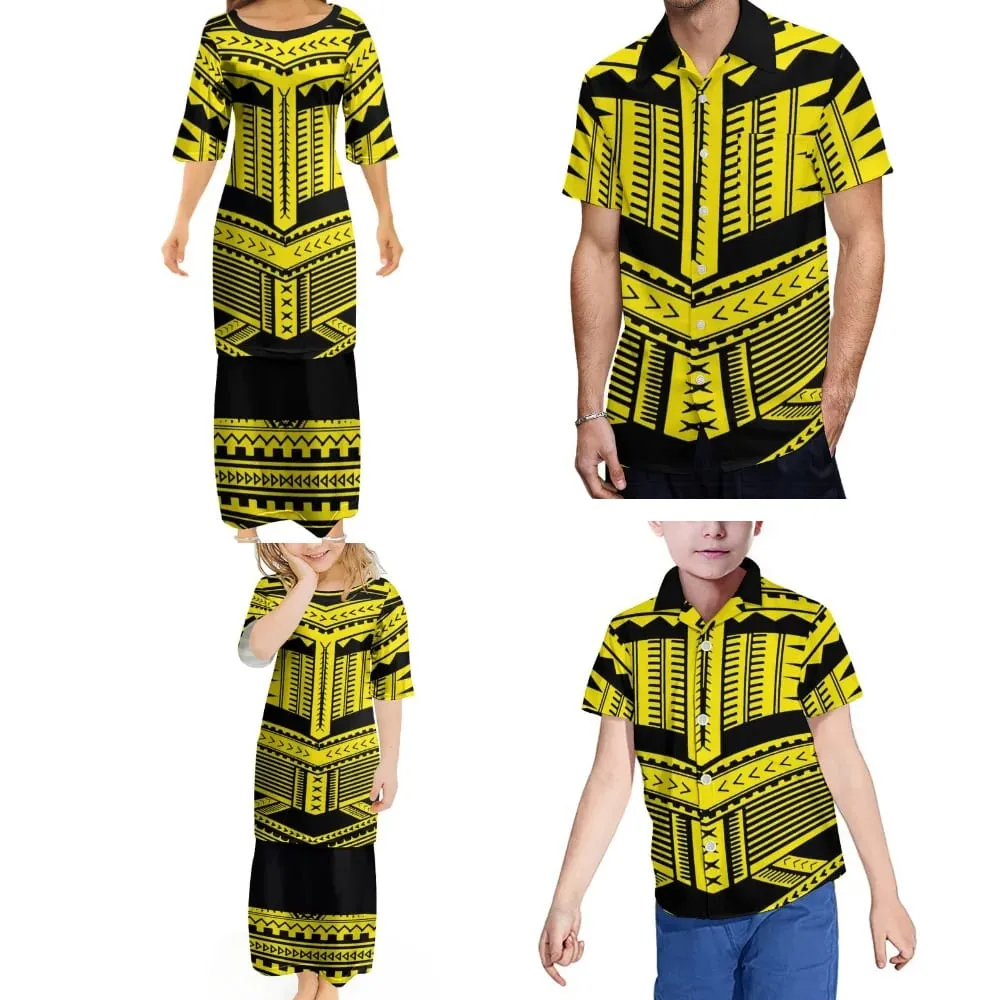 Cetakan Etnik Retro Retro Polinesia Rekaan Etnik Tersuai Kemeja Lelaki Puletasi Wanita Baharu Pakaian Keluarga Samoa Kanak-kanak Dewasa — image 3