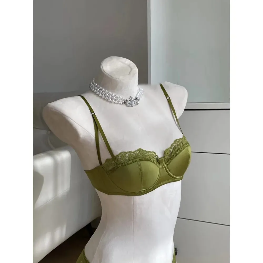 Set di lingerie da donna francese a mezza coppa, morbido reggiseno push-up con ferretto, cinturino sottile, reggiseno intimo leggero e estivo 32-38AB — image 3