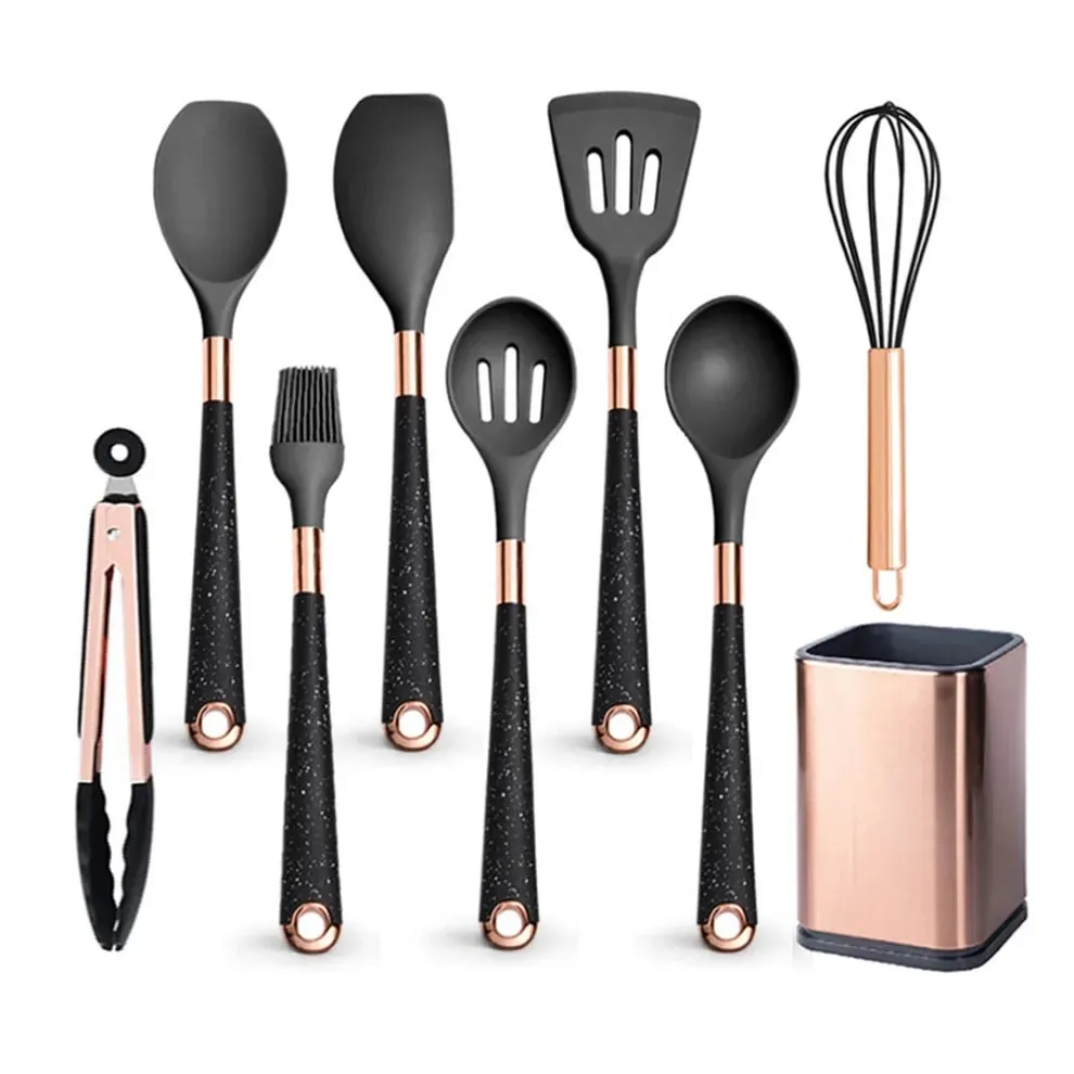 Silikone køkkenredskaber sæt non-stick non-stick varmebestandig spatel ske rose guld håndtag med spand Køkken gave — image 20