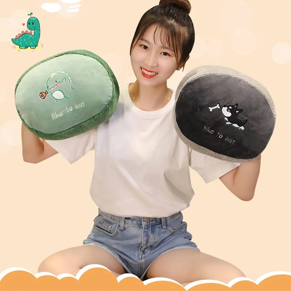 Bantal Penghangat Tangan Kartun Dinosaurus Bantal Hangat Lembut untuk Penggunaan Mobil Meja Tempat Tidur Sofa Tidak Mudah Berubah Bentuk Ide Hadiah Musim Dingin yang Sempurna