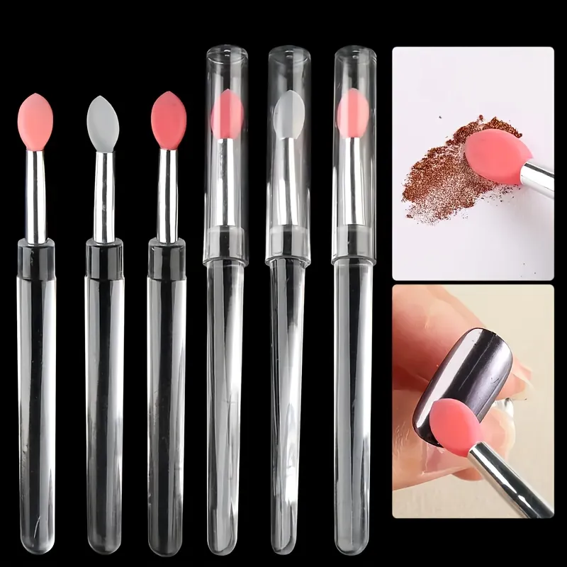 5 reusable na silicone nail brush na may mirror effect - double head makeup at nail polish applicator