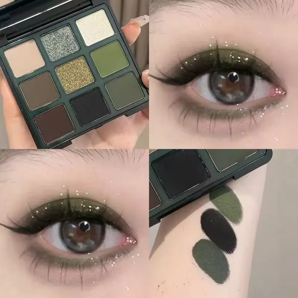 9 Color Eyeshadow Palette Olive Green Eye Look Pearlscent Shimmer Matte Eyeshadow Pink Palette Flash Cosmetics — image 3