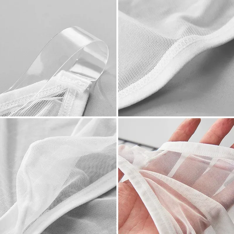 Intimo da uomo Slip sexy a rete intera trasparenti Intimo da uomo sexy traspirante a vita bassa in seta di ghiaccio sottile — image 3