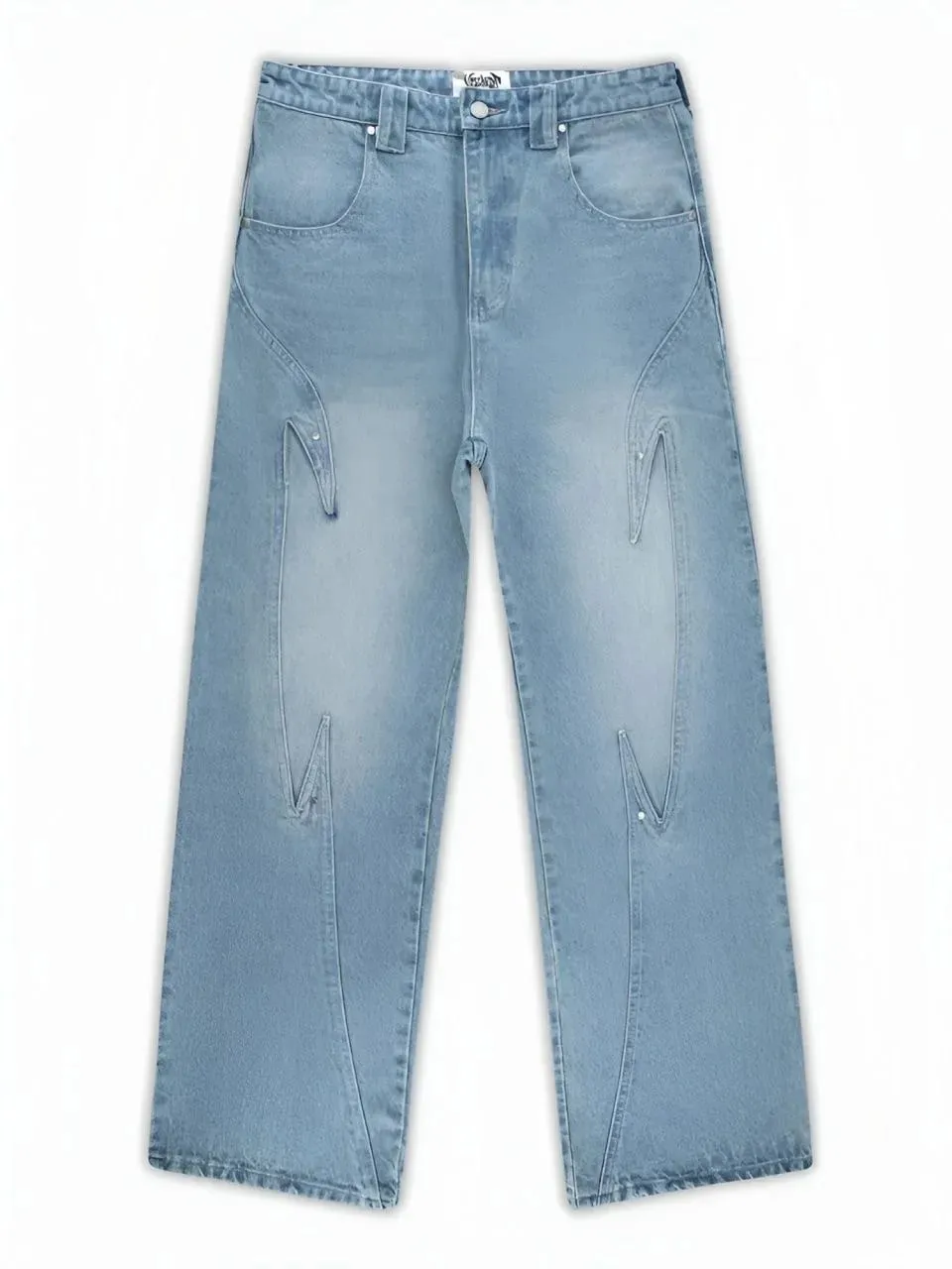 Y2K Black Baggy Cargo Jeans Men Horse Back Pocket Embroidery Cursive Wild Ride Distressed Cut Out Wide Leg Casual Denim Trouser — image 6