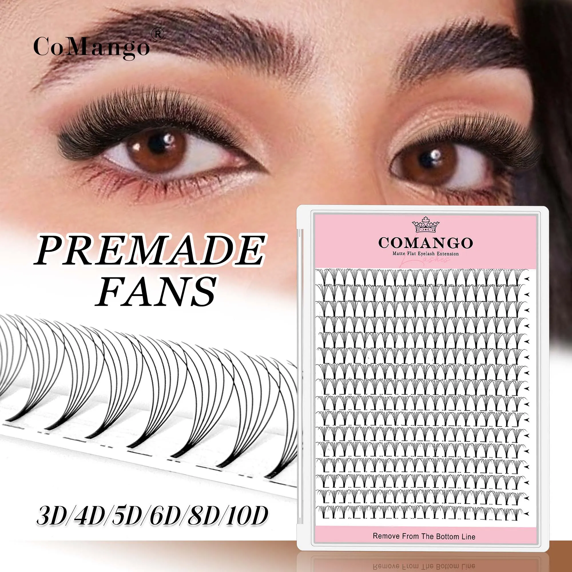 CoMango うっすらとした既製ボリュームファン 3-10D 個別まつげエクステンションショートステム 320 ファンフェイクミンク既製ロシアまつげ — image 2