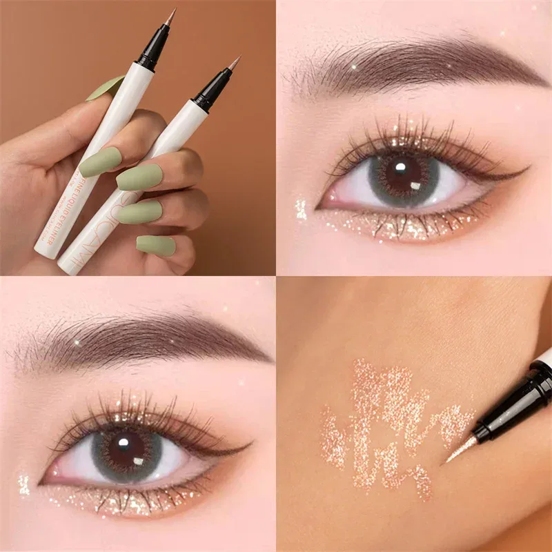 Pearlescent White Liquid Eyeliner Pen Vandtæt Ikke-svimmel Eye Liner Shadow Pen Hurtigttørrende Holdbar skinnende liggende Silkeorm blyant — image 12