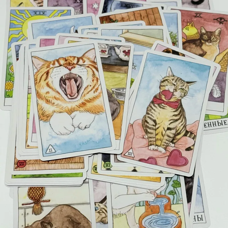 78Pcs Cat Tarot Dek Siri Kucing Comel Versi Rusia Permainan Papan Tilikan Kad Tarot — image 4