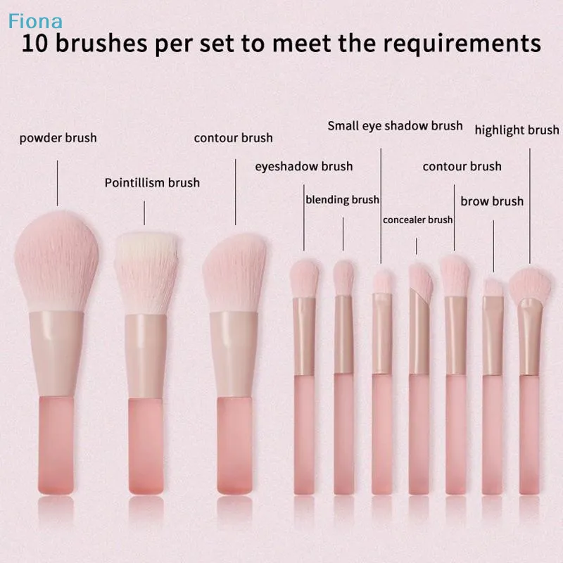 ☭ 10 pinceaux de maquillage de voyage avec manche rose, fond de teint synthétique, poudre, fard à paupières, mini ensemble de pinceaux de maquillage. — image 5