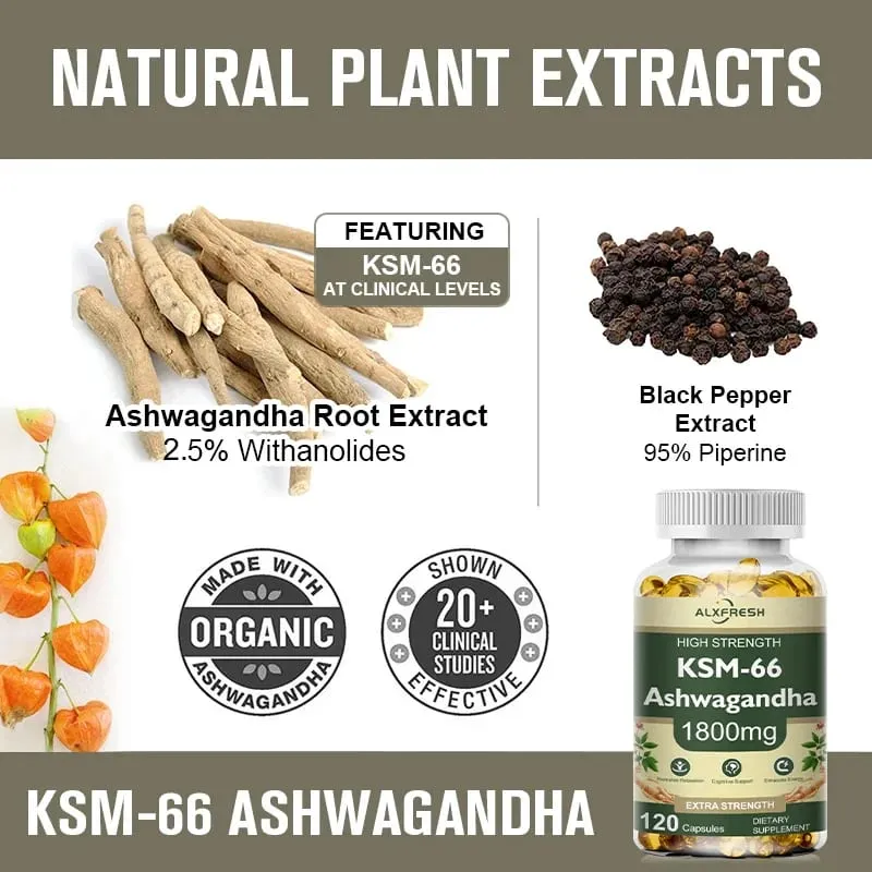Capsule di Ashwagandha per alleviare lo stress Concentrarsi sull'energia cerebrale Supporto per la salute del sonno — image 7