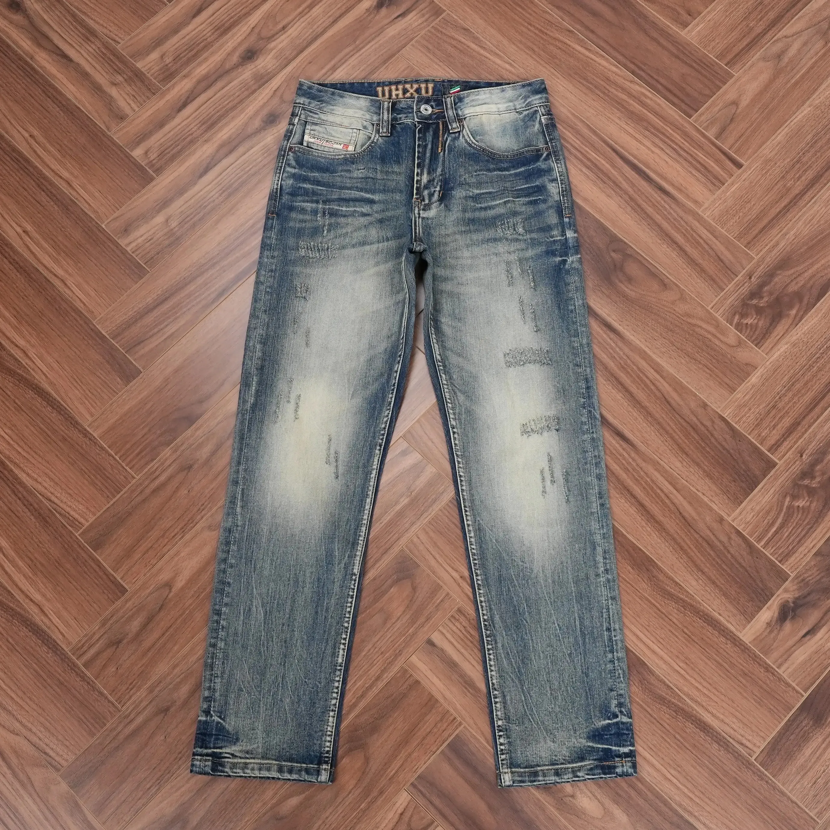Jean en Denim droit délavé Vintage pour hommes, pantalon de Style rétro américain, Look usé, tendance, printemps-automne 2026