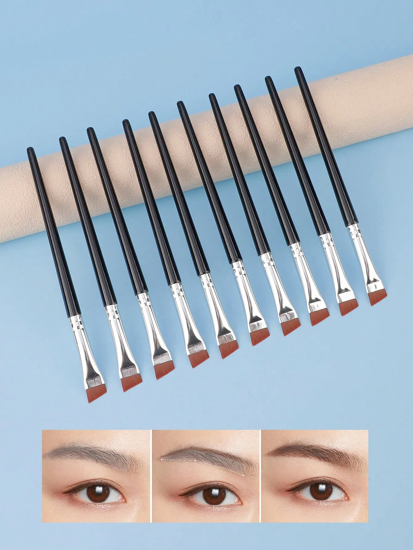 10 stykker vinklede øjenbrynsbørster Øjenbrynfarvet børste Flad tilspidsede øjenbrynskoncealerbørste Øjenmakeupbørster — image 1