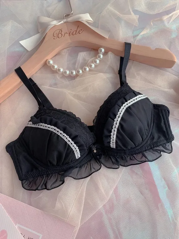 Girls Deep V Big Steel Ring Black Bra Set Sexy Thin Cup Mesh With Steel Ring Ladies Underwear Lingerie Panty — image 7