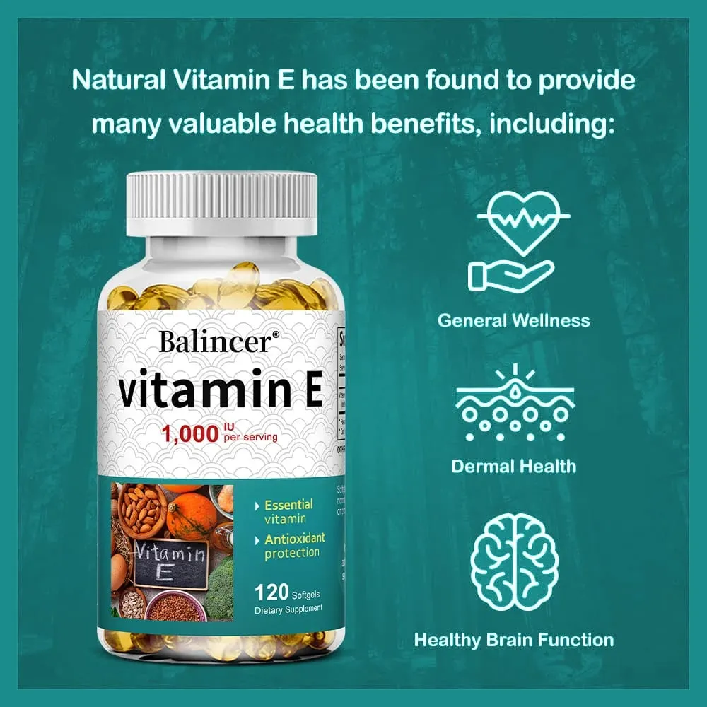Capsule di vitamina E naturale Integratore antiossidante Supporto Pelle Capelli Unghie Cuore Cervello Sistema cardiovascolare e benessere Benessere — image 5