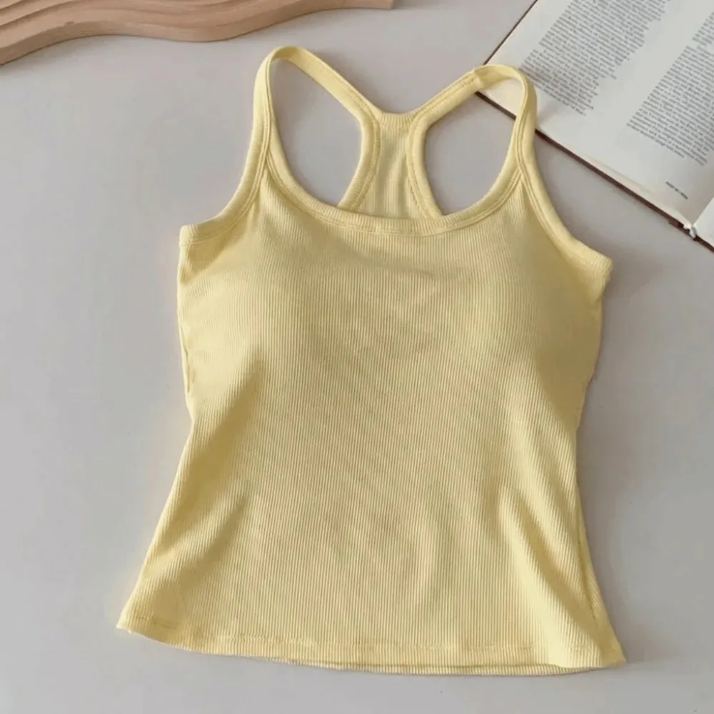 Rompi Berongga Tali Bahu Lebar Kamisol Kecil Payudara Punggung Berbentuk H Nyaman Tank Top Tipis Elastis Desain Ramping