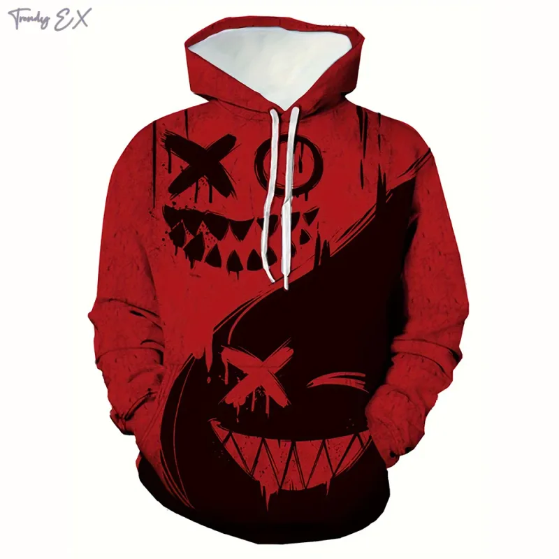 New autumn men's fashionable smiling face design printed soft and comfortable hooded sweatshirt outdoor streetwear — image 4
