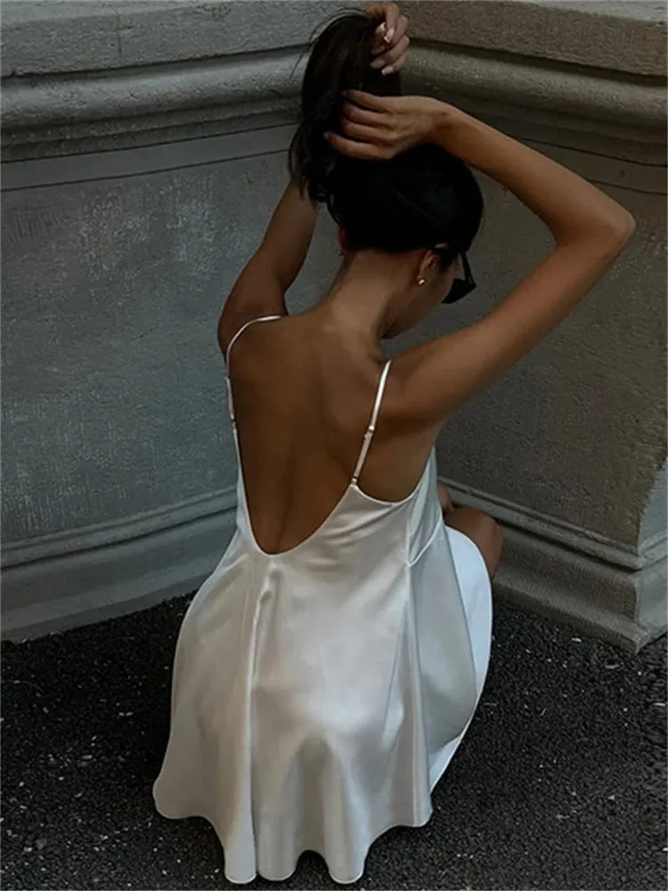Tossy Mini abito senza schienale in pizzo con scollo a V per le donne Slim White Patchwork Spaghetti Fashion Dress Abiti estivi sexy con scollo all'americana — image 5