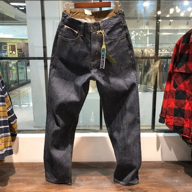 Jean en Denim délavé à lisière rouge Sakura, 100% coton, ample et droit, pantalon de travail américain rétro Amekaji, 14oz