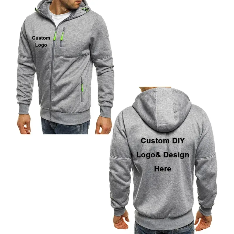 Pánská bunda na zip s kapucí a kapsami Přizpůsobené logo Obrázek Text Neformální Sportovní Streetwear Pánské Neformální Cardigan Fashionabl — image 4