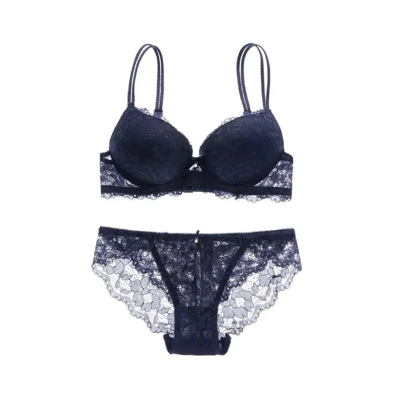 Comodo reggiseno a fiori in pizzo a rete a vita bassa con fiocco e mutandine con reggiseno Set intimo antiscivolo reggiseno push up da donna estivo — image 11