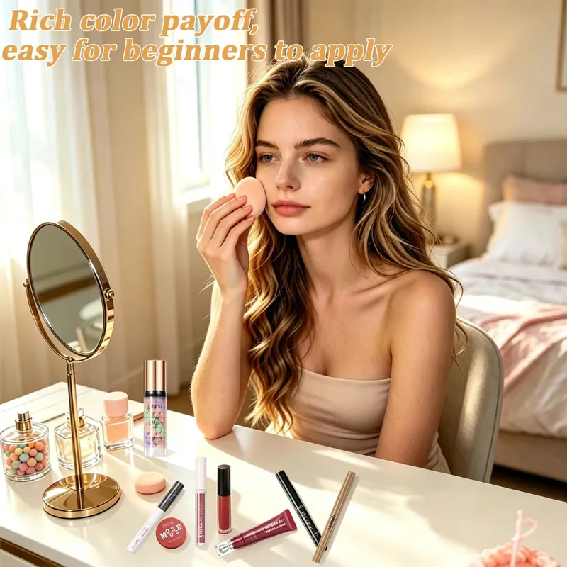 Set solek 7 keping lip gloss lip liner blush eyeshadow primer set solek maskara Hadiah Krismas — image 5