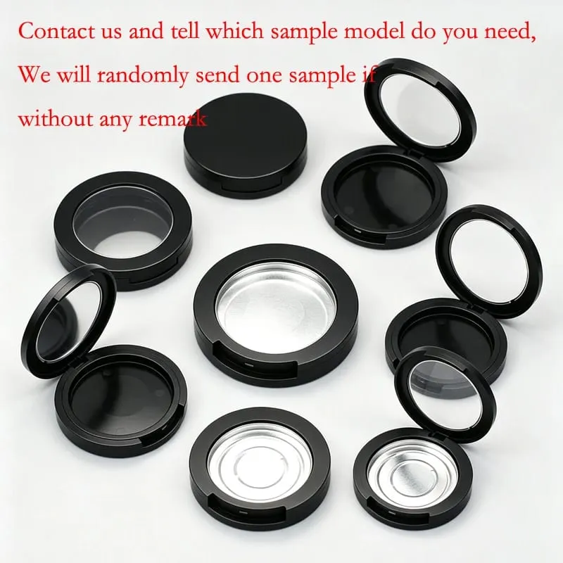 Batchpris for sort farve rund form plast makeup emballage Tom kompakt pulveretui Pulver Blusher Container — image 14