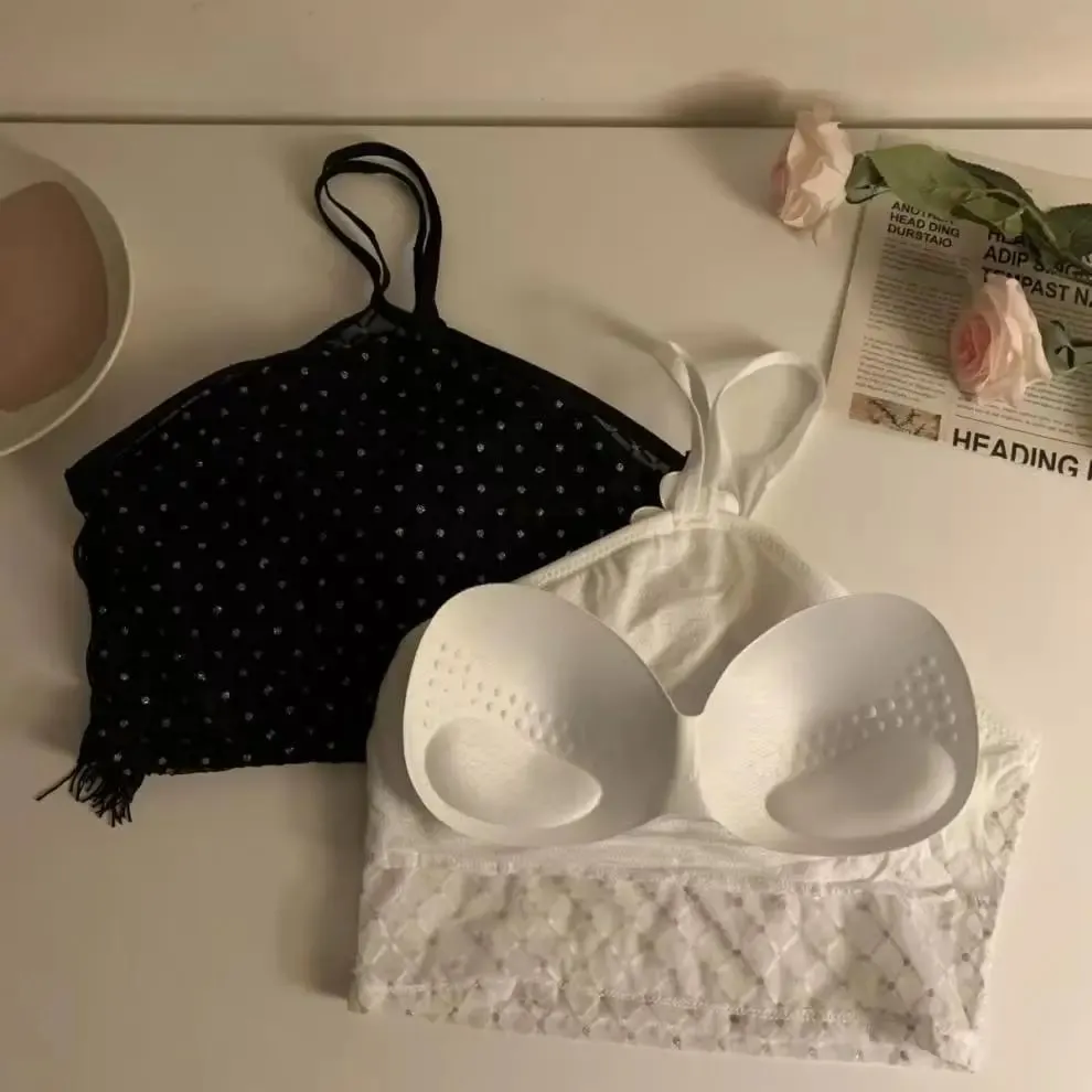 Dekoratives Neckholder-Top mit gepolsterten Körbchen, langer Quaste, Perle, funkelnder Diamant, Retro-Millennial-Stil, sexy Neckholder — image 7