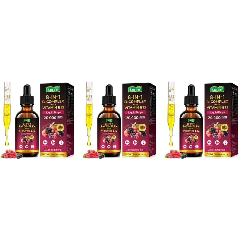 Lenm B Kompleks Sıvı Damlaları 8'i 1 arada B12 ile 2000mcg B1 B2 B3 B5 B6 B7 Enerji ve Metabolizma Desteği için Folat Şekersiz 60ML — image 10